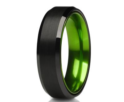 Grüner Ehering, Grüner Wolfram Ring, Einzigartiger Ring, Herren & Frauen, Verlobungsring, Verlobungsring, Comfort Fit von YorksJewelryDesign