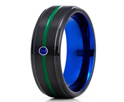 Grüner Ehering, Grünes Ehering, Blaues Saphir Ehering, Hartmetall Ring, Einzigartiger Ehering.schwarzer Ring von YorksJewelryDesign