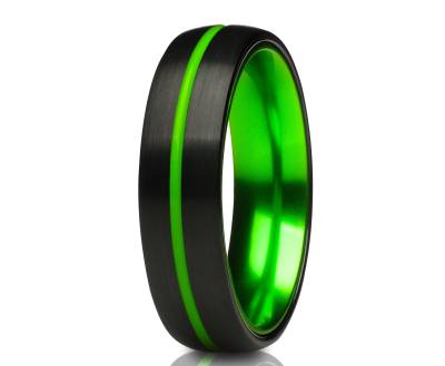 Grüner Ehering, Hartmetall Ring, Grüner Wolfram Ring, 6mm & 8mm, Hartmetall Ring, Jahrestag Ring, Comfort Fit von YorksJewelryDesign
