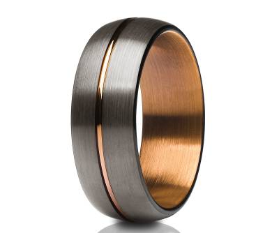 Gunmetal Ehering, Schwarzer Wolfram Ring, Espresso Ehering, Hartmetall Ring, Jahrestag Ring, Verlobungsring, Kupfer Ring, Pinsel von YorksJewelryDesign