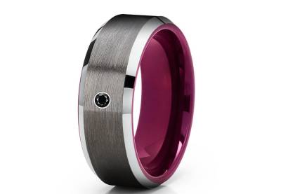 Gunmetal Ring, Lila Ehering, Tungsten Carbide Ring, Jubiläum Ring, Verlobungsband, Unikat Hochzeitsband, Geschwenk Ring, Comfort Fit von YorksJewelryDesign