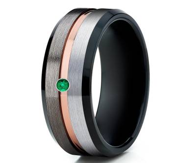 Gunmetal Wolfram Ring, Verlobungsring, Smaragd Ehering, Wolframkarbid Ring, Herren Ehering, Schwarzer Ehering, Gunmetal Ring von YorksJewelryDesign