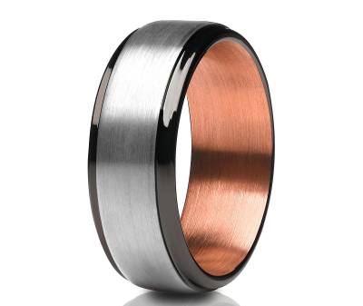 Herren Wolfram Ehering, Schwarzer Ring, Rosegold Ring, Jahrestag Ring, Verlobungsring, Hartmetall Ring, 18K Rose von YorksJewelryDesign