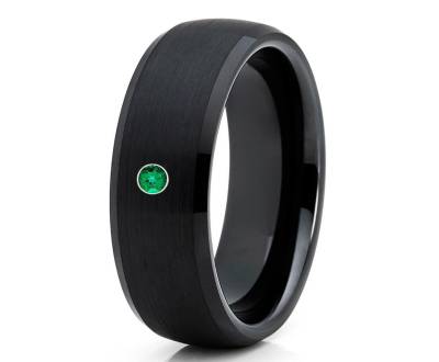Kuppel Ehering - Schwarzer Wolfram Smaragd 8mm & 6mm Hartmetall Ring Geschrägter Pinsel von YorksJewelryDesign