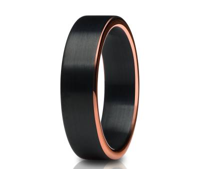 Mattierter Ring, Schwarzer Wolfram Ehering, Rosegold Hartmetall Einzigartiges Pinsel von YorksJewelryDesign