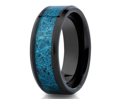 Meteorit Wolfram Ehering, Blauer Ehering, 8mm Trauring, Wolframkarbid Ring, Einzigartiger Ehering, Mann & Frau, Hochzeitsring von YorksJewelryDesign