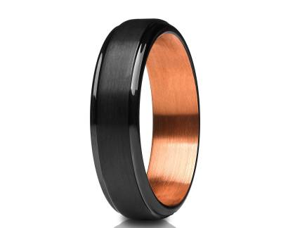 Rosegold Wolfram Ring, Jahrestag Ring, Verlobungsring, Einzigartiger Ring, Herren & Frauen, Schwarzer Ehering, Hartmetall Ring von YorksJewelryDesign