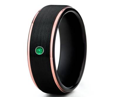 Rosegold Wolfram Ring, Schwarzer Ring, Smaragd Ehering, Schwarzes Ring, Verlobungsband, Herren Ehering, Frauen Ring von YorksJewelryDesign