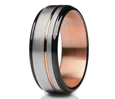 Rosegold Wolfram Ring - Schwarzer Ehering Hartmetall Verlobungsring Jubiläumsring von YorksJewelryDesign