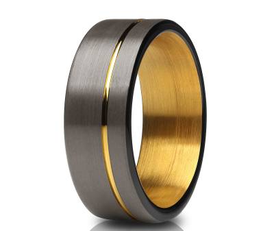 Rotgold Ehering, Gelb Gold Wolfram Ring, Hartmetall Ring, Hochzeit Ring, Schwarz von YorksJewelryDesign