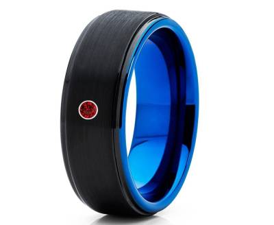 Rubin Ehering, Blauer Wolfram Ring, Jahrestag Ring, Schwarzer Ehering, Einzigartiger Ring, Herren & Frauen, Einzigartiger Ehering, Rubin Ring von YorksJewelryDesign