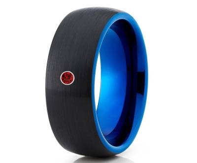 Rubin Wolfram Ehering, Schwarzer Ring, Rubin Ring, Jahrestag Ring, Schwarzer Ehering, Hartmetall Ring von YorksJewelryDesign