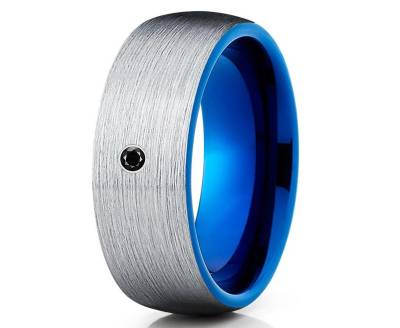 Schwarzer Diamant Ehering, Blauer Wolfram Ehering, Silber Ring, Verlobungsring, Silber Ring, Verlobungsring von YorksJewelryDesign