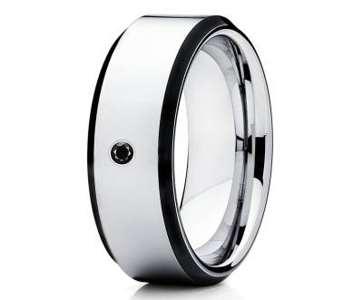 Schwarzer Diamant Ehering, Hartmetall Ring, Verlobungsband, Schwarzer Ring, Einzigartiger Wolfram Ring, Herren & Frauen, 8mm Ring von YorksJewelryDesign