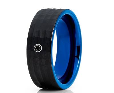 Schwarzer Diamant Ehering, Schwarzer Ring, Hartmetall Ring, Jahrestag Ring, Blauer Ehering, Einzigartiger Ring, Herren & Frauen von YorksJewelryDesign