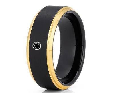 Schwarzer Diamant Ehering, Schwarzes Wolfram Einzigartiger Ring, Herren Comfort Fit Band von YorksJewelryDesign