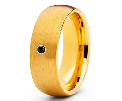 Schwarzer Diamant Ehering - Gelber Tungten Ring Einzigartiger Kuppel Jubiläumsring Herren & Frauen 6mm 8mm von YorksJewelryDesign