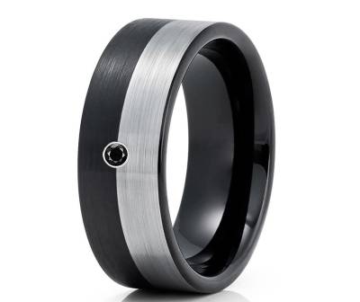 Schwarzer Diamant Ring - Herren Wolfram Silber Jubiläumsring Verlobungsring Ehering von YorksJewelryDesign