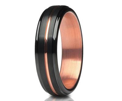 Schwarzer Ehering, 18K Roségold Ring, 18K Rosegold, Hartmetall Ring, Herren Ehering, Eheringe Für Frauen von YorksJewelryDesign