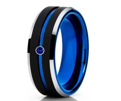 Schwarzer Ehering, Blauer Ehering, Saphir Ehering, Jahrestag Ring, Hartmetall Ring, Einzigartiger Wolfram Ring, Verlobungsband von YorksJewelryDesign