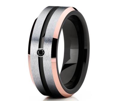 Schwarzer Ehering Diamant Hartmetall Ring Jubiläum Verlobungsband 18K Roségold Comfort Fit Brush von YorksJewelryDesign