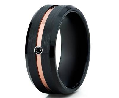 Schwarzer Ehering Rosegold Jubiläumsring Umrandung 18K Ring Unikat Herren & Frauen Comfort Fit von YorksJewelryDesign