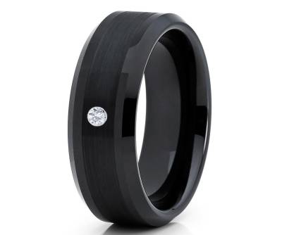 Schwarzer Ehering | Weißer Diamant Ring Hartmetall Herren & Frauen Einzigartiger Schwarze Hochzeitsbänder von YorksJewelryDesign