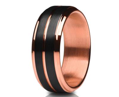 Schwarzer Wolfram Ehering, 18K Roségold, 18K Silber Ring, Matter Ring, Einzigartiger Ring, Hartmetall Ring, Jahrestag von YorksJewelryDesign