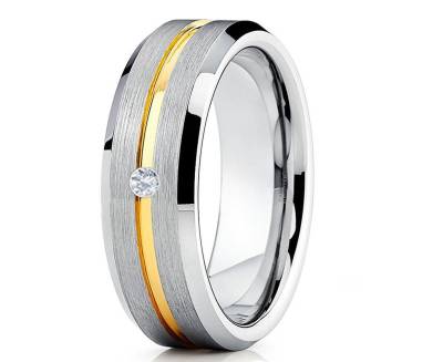 Silber Ehering - Weißer Diamant Ring Wolfram Ehering Hartmetall Jubiläumsring Herren Damen von YorksJewelryDesign
