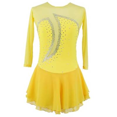 Youthful flying Eiskunstlauf Kleid Damen Eislaufen Rollschuh Kleid Artistique Ballettkleid Tanzkleid Gymnastik Sport Bekleidung(Size:XS,Color:Gelb) von Youthful flying