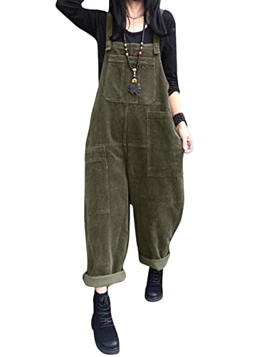 ZANZEA Damen Jumpsuit Latzhose Vintage Lose Casual Baggy Ärmellos Overall Langer Playsuit armeegrün XL von ZANZEA