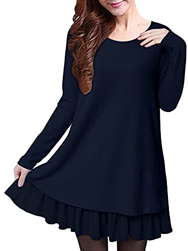 ZANZEA Pullover Damen Langarm Stricken Strickkleid Pulloverkleid Rundhals Longpullover Dünne Lässige Stricken Kleider A Blau 22 EU von ZANZEA