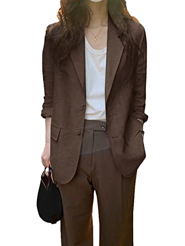 ZANZEA Damen Blazer Lang Elegante Blazer Langarm Business Einfarbig Revers Casual Anzugjacke Lässige Jacke mit Taschen A-Braune 3XL von ZANZEA