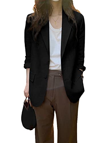 ZANZEA Damen Blazer Lang Elegante Blazer Langarm Business Einfarbig Revers Casual Anzugjacke Lässige Jacke mit Taschen A-Schwarz 5XL von ZANZEA