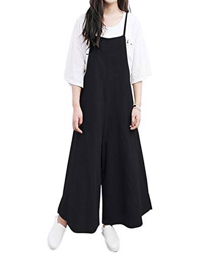 ZANZEA Damen Jumpsuit Latzhose Vintage Lose Casual Baggy Ärmellos Einfarbig Overall Lange Trägerhose Playsuit Einfarbig-Schwarz L von ZANZEA