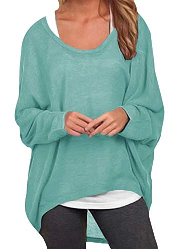 ZANZEA Damen Lose Asymmetrisch Jumper Sweatshirt Pullover Bluse Oberteile Oversize Tops Grün L von ZANZEA