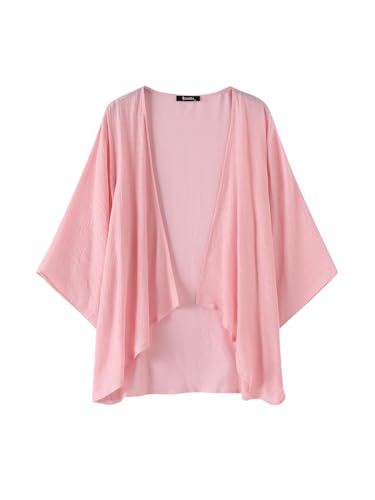 ZANZEA Kimono Damen Summer 3/4 Arm Strand Cover Up Große Größen Pareos Casual Oversize Strickjacke Leinen Bluse A-Rosa L von ZANZEA