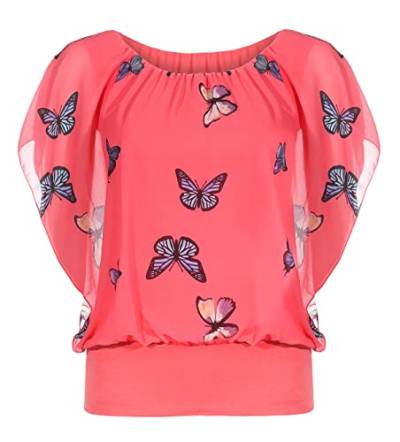 ZARMEXX Damen Chiffon Bluse Kurzarm Shirt Tunika Batwing Top im Fledermaus Look Butterfly (lachs, 34-42) von ZARMEXX