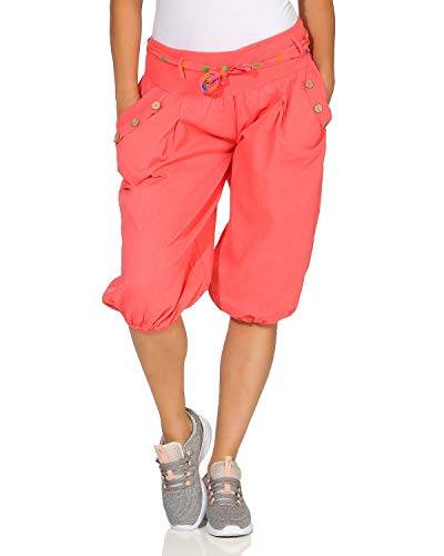 ZARMEXX Damen Pumphose mit Bindegürtel Kurze Haremshose Unifarben Strand Shorts Bermuda Hose Pants (lachs) von ZARMEXX