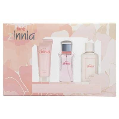 ZINNIA - Zinnia-Blüte, Parfüm 100 ml + Körpercreme 100 ml + Handcreme 75 ml, Geschenkset für Damen, Zinnienblüte, 3 Stück, weiblich, orientalisch und blumig, langanhaltende Köln von Zinnia