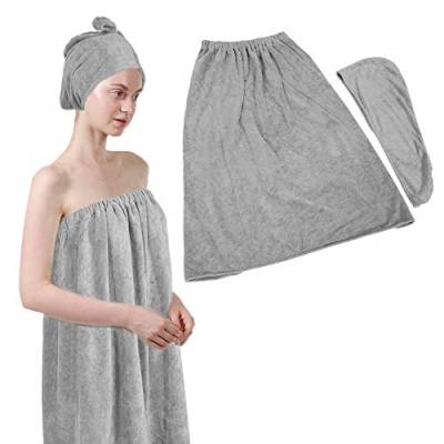 Spa Wrap, Verstellbares Damen-Badetuch-Set mit Weichem Baderock, Duschhaube, Duschwickel, Bademäntel für Damen, Salon, Spa, Schweißbadwickel, Spa-Wickel-Bademantel (Grau) von ZJchao