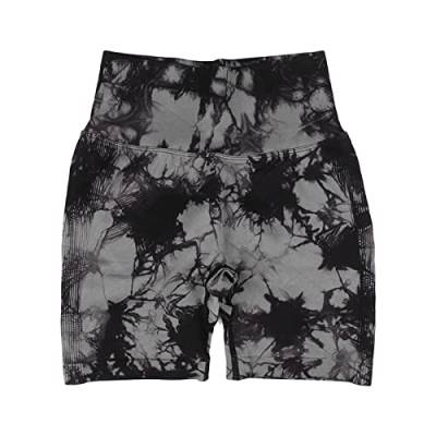 Yoga-Shorts mit Hoher Taille, Yoga-Shorts für Damen, Batik-Workout-Shorts, Bequeme Passform und Stilvolles Batik-Finish (schwarz01) von ZJchao