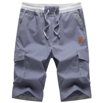 ZOXOZ Kurze Hosen Herren Cargo Shorts Sommer Freizeit Shorts Chino Kurze Hose Herren Baumwolle Multi-Taschen mit Tunnelzug Denim Blau XL von ZOXOZ