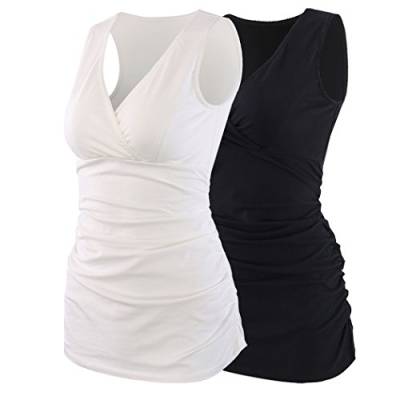 ZUMIY Still-Shirt/Umstandstop, Schwangeres Stillen Nursing Schwangerschaft Top Umstandsmode Unterwäsche (M, Black+White/2-pk) von ZUMIY