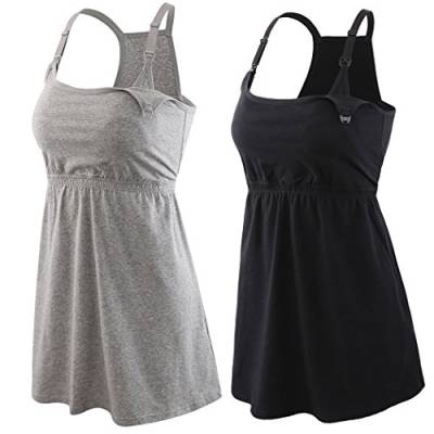 ZUMIY Still-Top, Schwangeres Stillshirt aus Baumwolle Umstandsmode T-Shirt, Damen Still Umstands-Top mit Doppelter Öffnung Rennfahrer Zurück (S, Black+grey/2pk) von ZUMIY