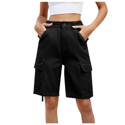 Bermuda Damen Sommer Elegant Kurze Hose Damen Elastische Hohe Taille Loose Fit Weite Bein Cargo Shorts mit Multi Taschen Baumwolle Bermuda Shorts Casual Sommer Wandern von ZZHZGZ