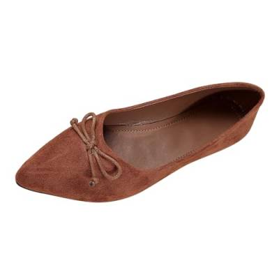 ZZHZGZ Damen Klassische Ballerinas Slip On Flache Schuhe für Damen Hausschuhe Ballerina Damen Spitzer Zehe Flache Bootsschuh Flachem Boden Lederschuhe für Damen Freizeitschuhe Braun 40 von ZZHZGZ