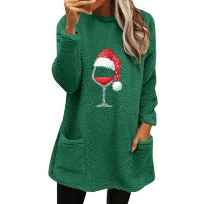 ZZHZGZ Damen Weihnachtspullover Pullover Baumwolle Weihnachtspulli Lustig Langarmshirt Elegant Oversize Weihnachts Pullis Casual Christmas Sweatshirt Oberteile Longpullover Streetwear (Grün, XXL) von ZZHZGZ