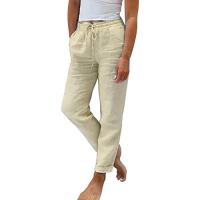 ZZHZGZ Leinen Hose Damen Karierte Hose Damen Pants Freizeithose Damen extra Stretch Sommerhosen Damen Krempel Haremshose von ZZHZGZ