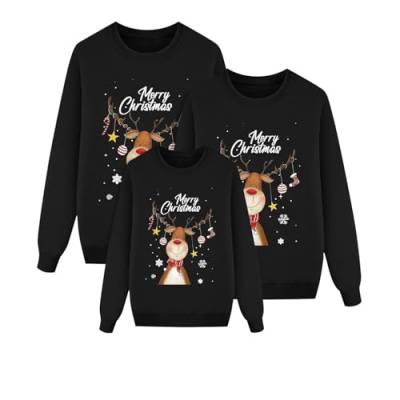 ZZHZGZ Weihnachtspullover Familie Set Weihnachten Pullover Set Partnerlook Pärchen Gestrickte Pullover Strickpullover Winterpullover Weihnachtspullis (Herren, Schwarz, XL) von ZZHZGZ